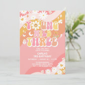 Young Wild and Three Groovy Pink Peach Birthday Einladung (Stehend Vorderseite)