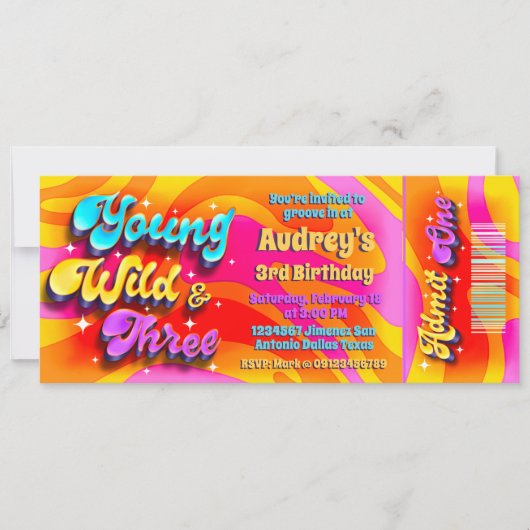 Young Wild and Three - Groovy Ticket Einladung (Vorderseite)
