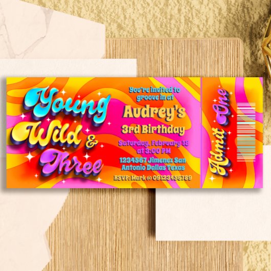 Young Wild and Three - Groovy Ticket Einladung