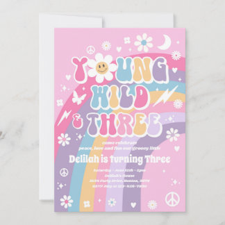 Young Wild and Three Hippie 3. Geburtstag Party Einladung