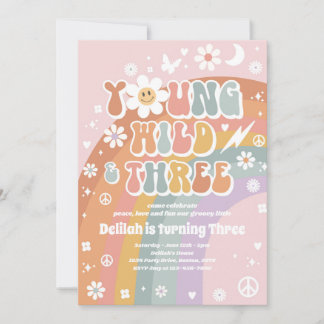 Young Wild and Three Hippie 3. Geburtstag Party Einladung