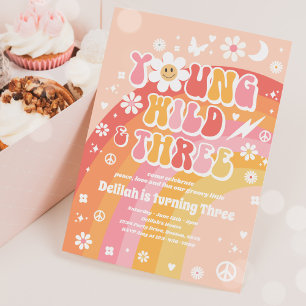 Young Wild and Three Hippie 3. Geburtstag Party Einladung