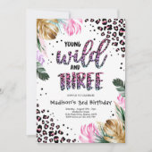 Young Wild and Three Jungle Leopard Print Geburtst Einladung (Vorderseite)