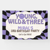 Young Wild and Three Lavender Retro 3rd Birthday Banner (Horizontal)