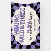 Young Wild and Three Lavender Retro 3rd Birthday Banner (Vertikal)