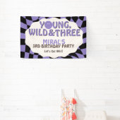 Young Wild and Three Lavender Retro 3rd Birthday Banner (InSitu)