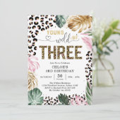 Young Wild and Three Leopard Girl 3rd Birthday Einladung (Stehend Vorderseite)
