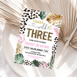 Young Wild and Three Leopard Print Jungle Geburtst Einladung