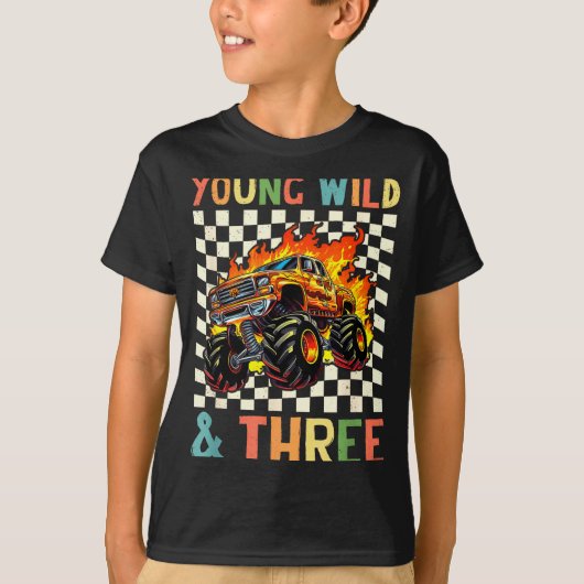 Young Wild And Three Monster Truck 3rd Birthday 3y T-Shirt (Vorderseite)