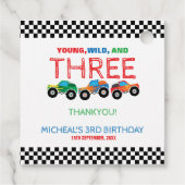 Young Wild and Three Monster Truck Boy Birthday Geschenkanhänger (Rückseite)