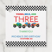 Young Wild and Three Monster Truck Boy Birthday Geschenkanhänger (Vorderseite)