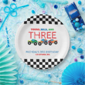 Young Wild and Three Monster Truck Boy Birthday Pappteller (Party)