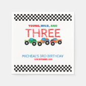 Young Wild and Three Monster Truck Boy Birthday Serviette (Vorderseite)