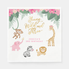 Young Wild and Three - Pink Safari Girl's 3. Serviette