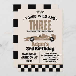 Young Wild and Three Race Car 3. Geburtstag Party Einladung