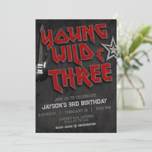 Young Wild and Three Rock Einladung (Stehend Vorderseite)