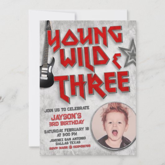 Young Wild and Three Rock Einladung mit Foto (Vorderseite)