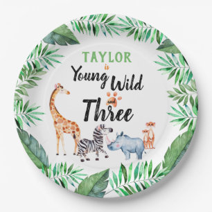 Young Wild and Three Safari Animal 3. Geburtstag Pappteller
