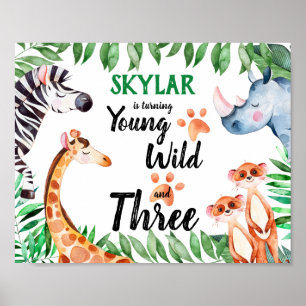 Young Wild and Three Safari Animal 3. Geburtstag Poster