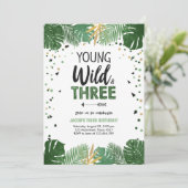 Young Wild and Three Safari Animals Boy zum Geburt Einladung (Stehend Vorderseite)