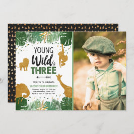 Young Wild and Three Safari Animals Boy zum Geburt Einladung
