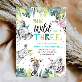 Young Wild and Three Safari Animals Boy zum Geburt Einladung