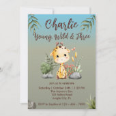 Young Wild and Three Safari Animals Giraffe 3. Einladung (Vorderseite)