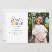 Young Wild and Three Safari Animals Girl zum Gebur Einladung (Vorderseite)