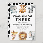 Young Wild and Three Safari Birthday Party Einladung (Vorne/Hinten)