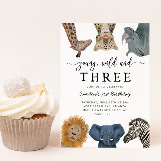 Young Wild and Three Safari Geburtstagsparty Einla Einladung