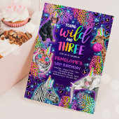 Young Wild and Three Safari Neon Cheetah Geburtsta Einladung