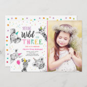 Young Wild and Three Safari Party Animals Geburtst Einladung (Vorne/Hinten)