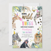 Young Wild and Three Safari Party Animals Geburtst Einladung (Vorderseite)