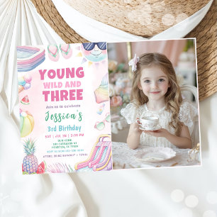 Young Wild And Three - Sommer Mädchen Geburtstagsf Einladung