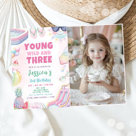 Young Wild And Three - Summer Girl Birthday Photo Einladung