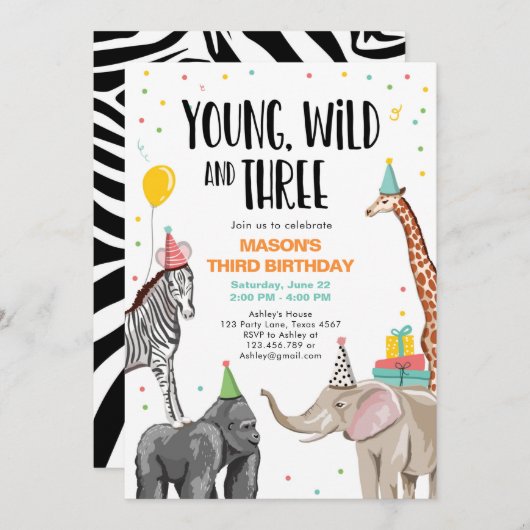 Young Wild and Three Third Safari Party Animals Einladung (Vorne/Hinten)