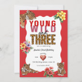 Young Wild and Three Tiger Tropical Birthday Einladung (Vorderseite)