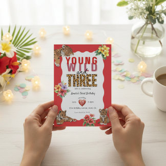 Young Wild and Three Tiger Tropical Birthday Einladung