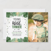 Young Wild and Three Tropical Safari Boy zum Gebur Einladung (Vorderseite)