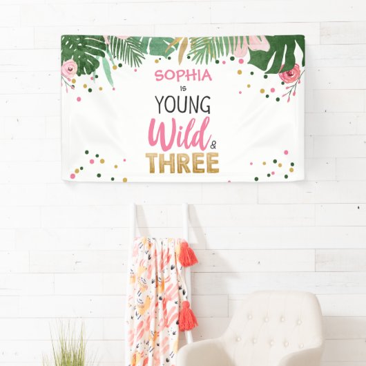 Young Wild and Three Tropical Safari Pink Girl Banner (Insitu)