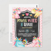 Young Wild and Three Unicorn Birthday Party Postkarte (Vorne/Hinten)