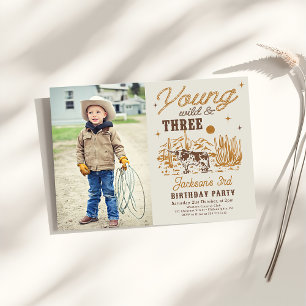 Young, Wild and Three Western Birthday Foto Einladung