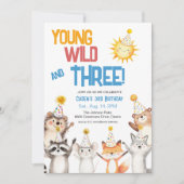 Young Wild and Three Zoo Animals Einladung (Vorderseite)