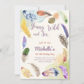 Young Wild and Watercolor Boho Feathers Einladung (Vorderseite)