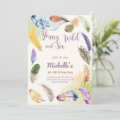 Young Wild and Watercolor Boho Feathers Einladung (Stehend Vorderseite)