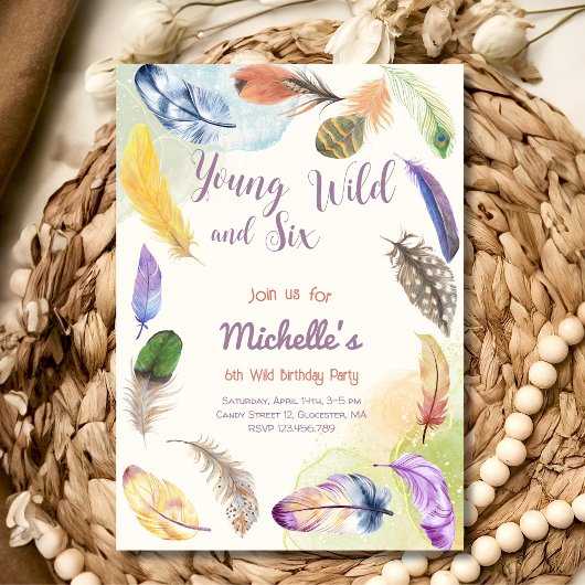 Young Wild and Watercolor Boho Feathers Einladung