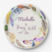 Young Wild and Watercolor Boho Feathers Pappteller (Vorderseite)