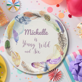 Young Wild and Watercolor Boho Feathers Pappteller