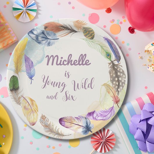 Young Wild and Watercolor Boho Feathers Pappteller