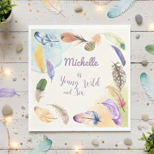 Young Wild and Watercolor Boho Feathers Serviette
